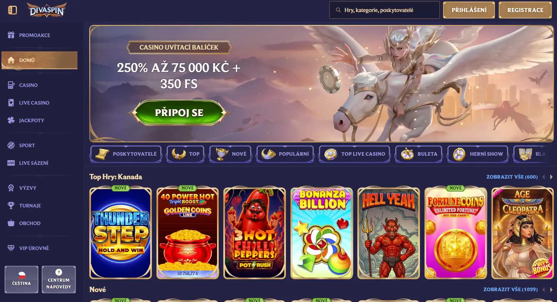 DivaSpin Casino Screen